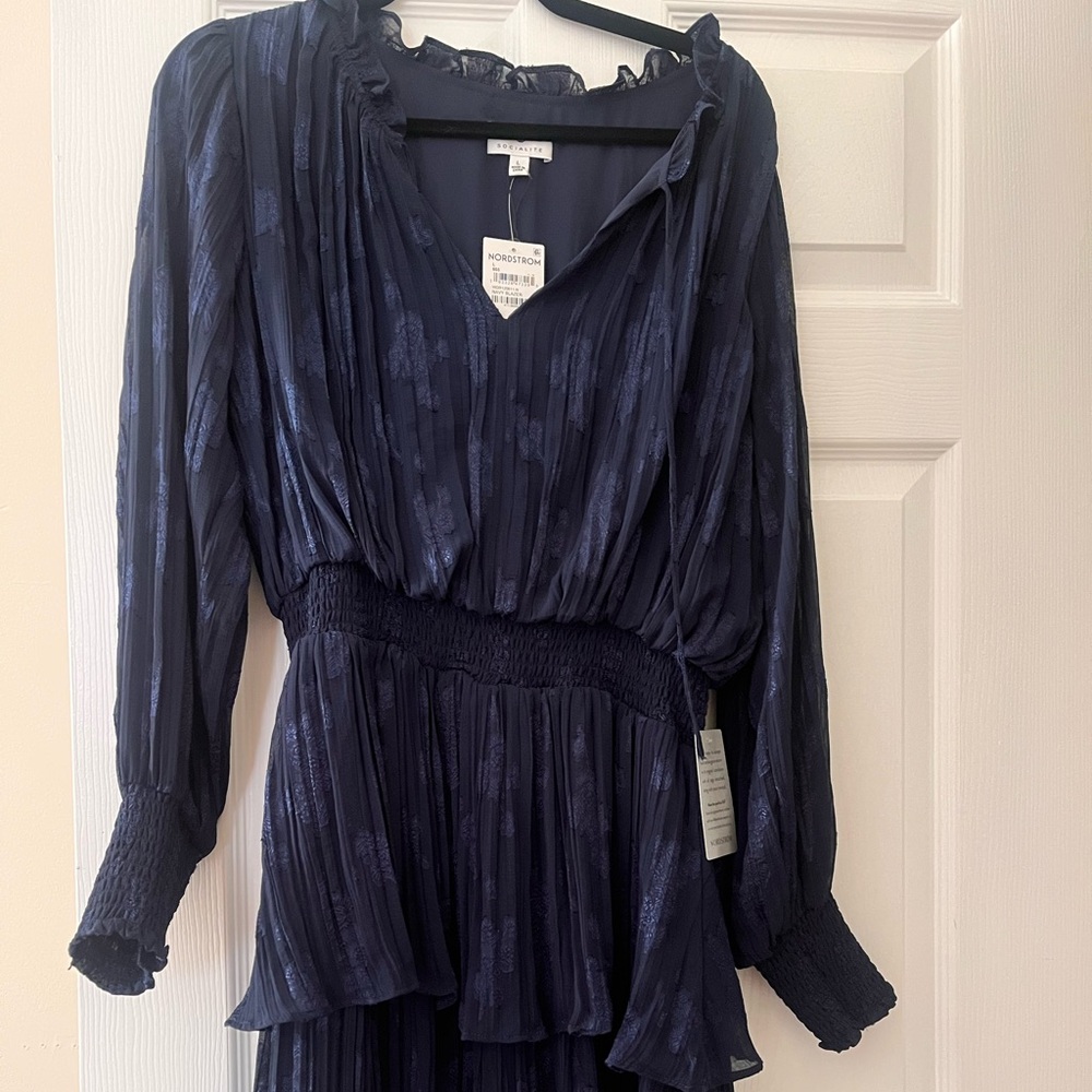 Socialite Navy Textured Tiered Dress